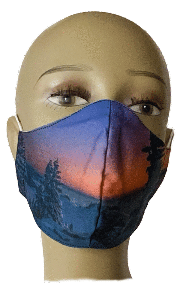Mund-, Nasenschutzmaske, Winterlandschaft oranger Sonnenuntergang, Contrado-Druck